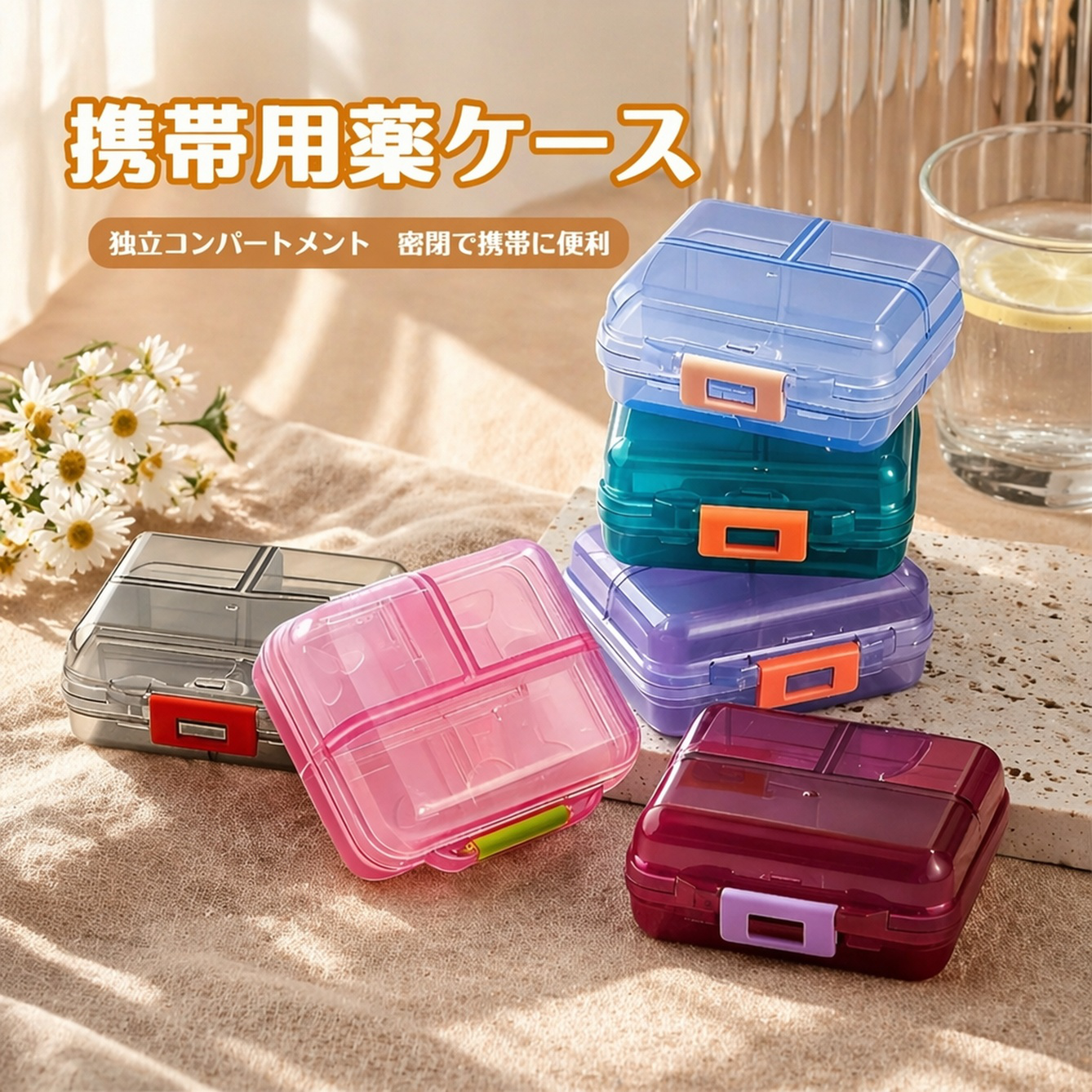 7区画携帯用防湿密封ピルケース