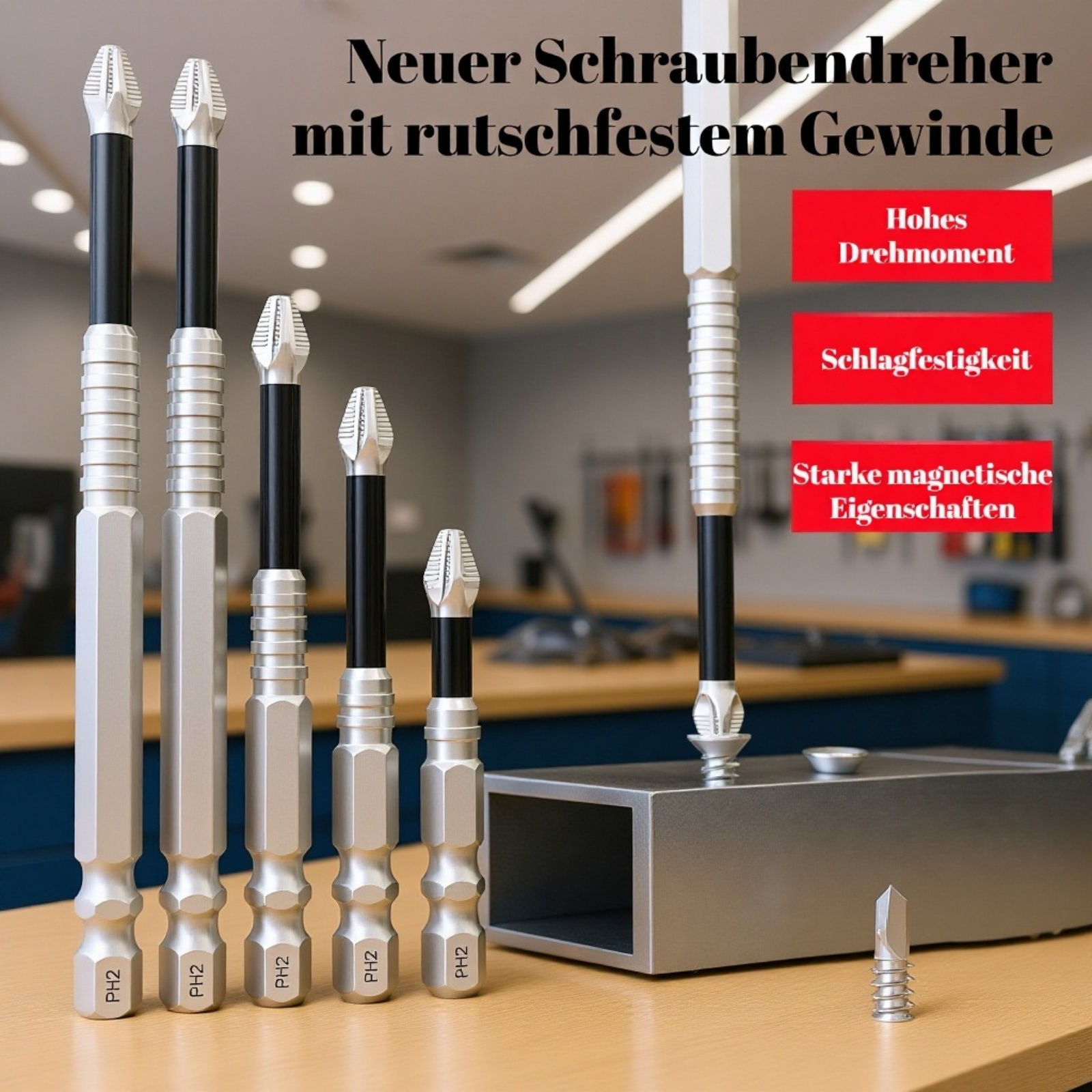 K5 Hochfester Sechskant-Bit-Satz mit Gewinde, rutschfest, für Elektroschrauber