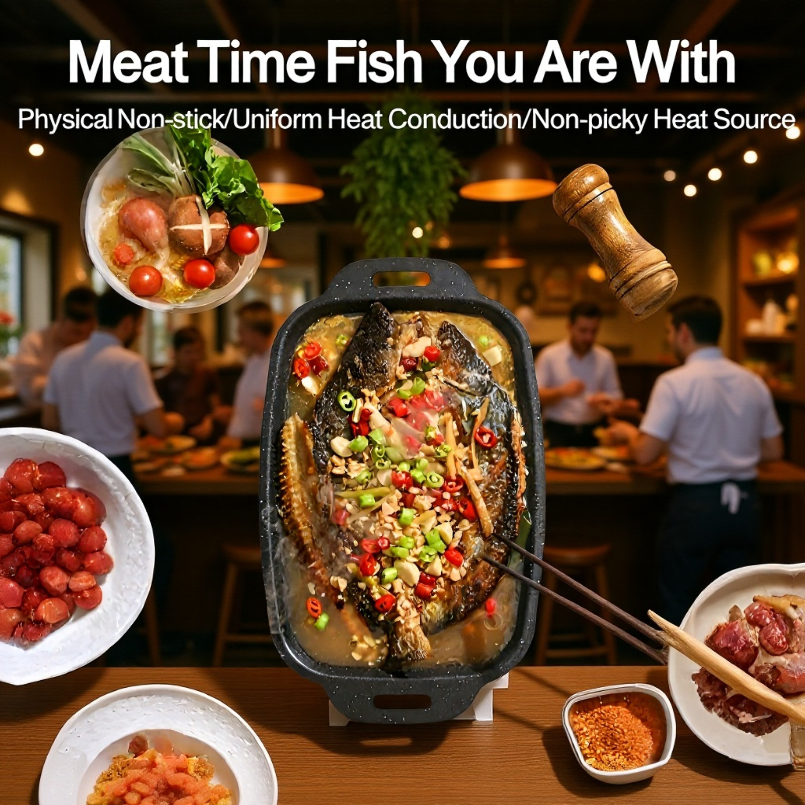  Non-stick Maifan Stone Carbon Steel Rectangular Grill Pan for Home Use