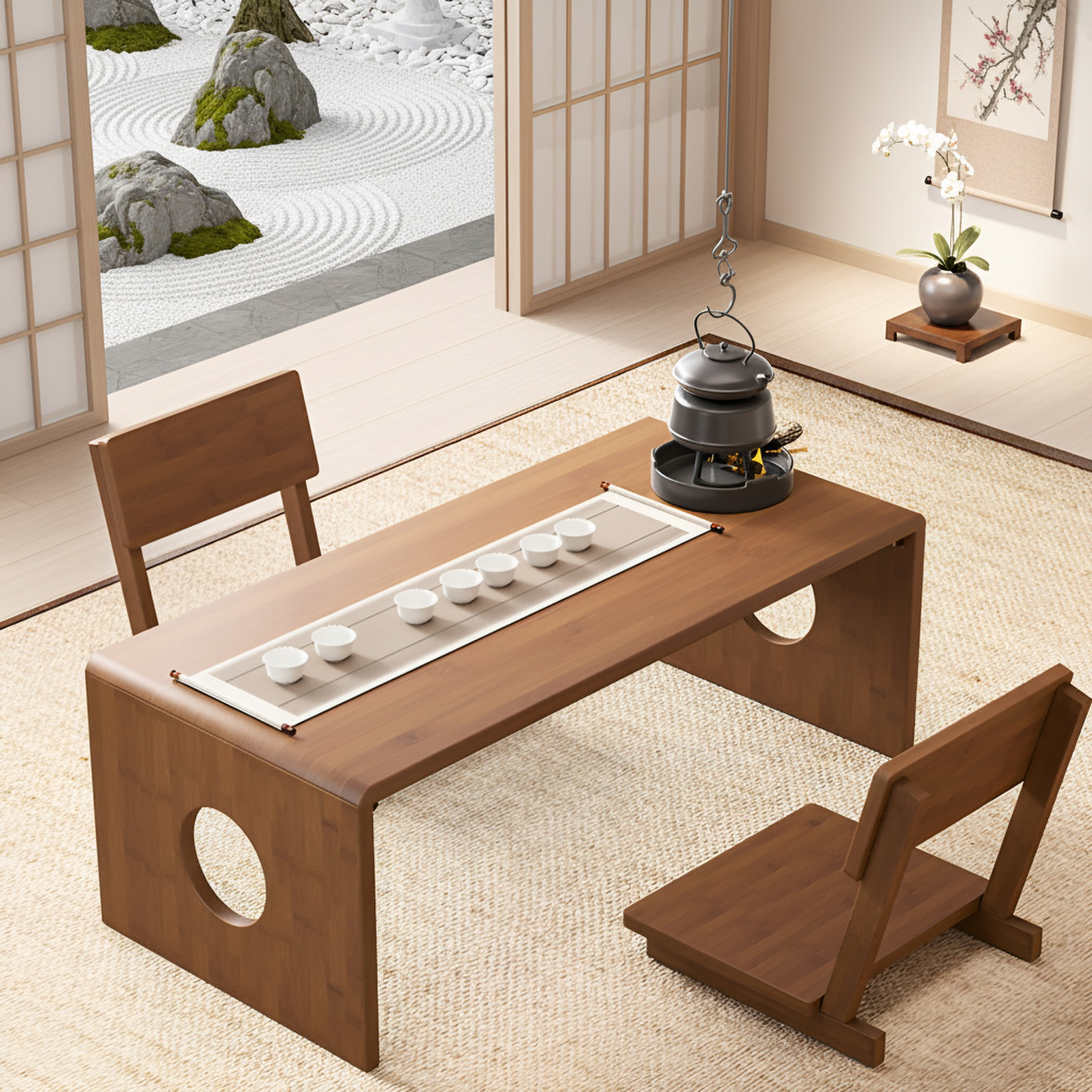 Japanischer Kang Tisch für Schlafzimmer aus Massivholz