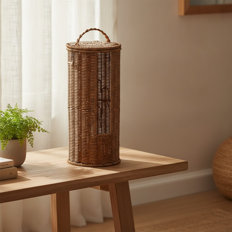 Lidded Imitation Rattan Storage Barrel Hotel Homestay Bathroom Towel Basket