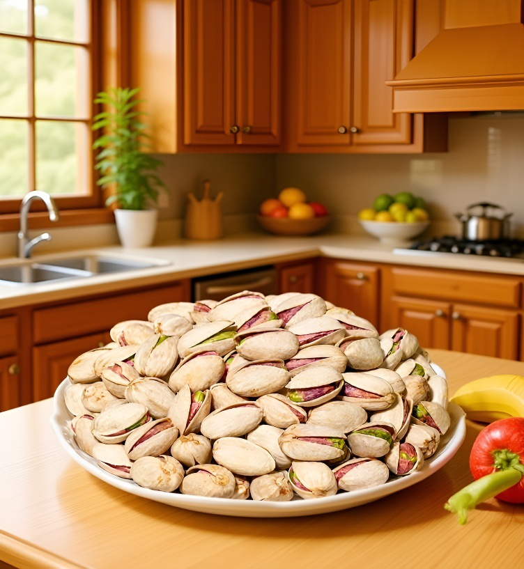 手に持ったオリジナル塩味ピスタチオ