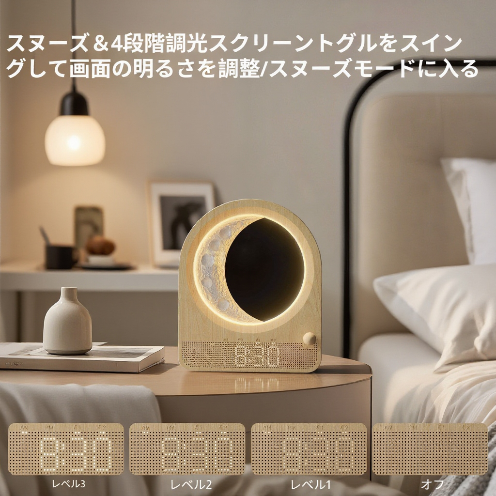 タッチ式ベッドサイドランプ 授乳用時計付き 多機能目覚ましライト