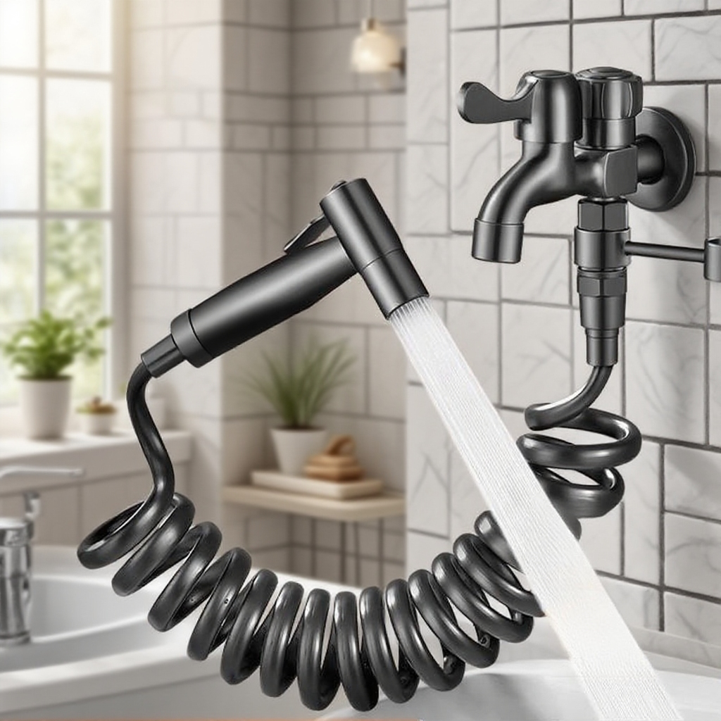 ก๊อกน้ำอเนกประสงค์พร้อมปืนฉีดน้ำสำหรับห้องน้ำ