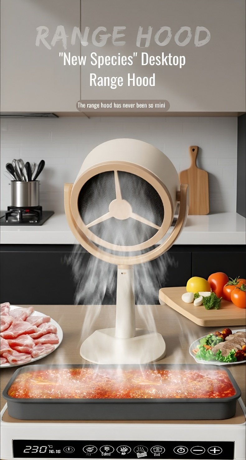 Mini Desktop Range Hood compact design on kitchen counter