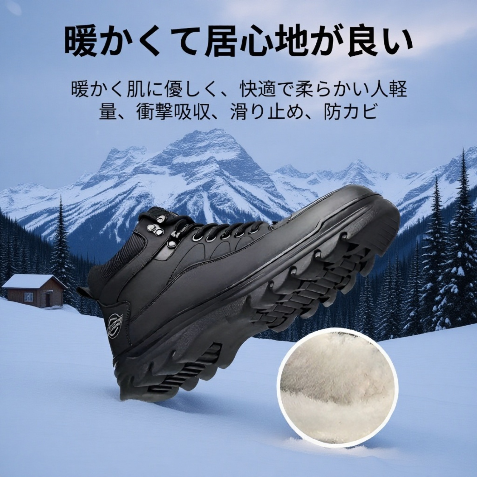 新作冬用カジュアルレースアップブーツ 裏起毛厚底スノーブーツ メンズ