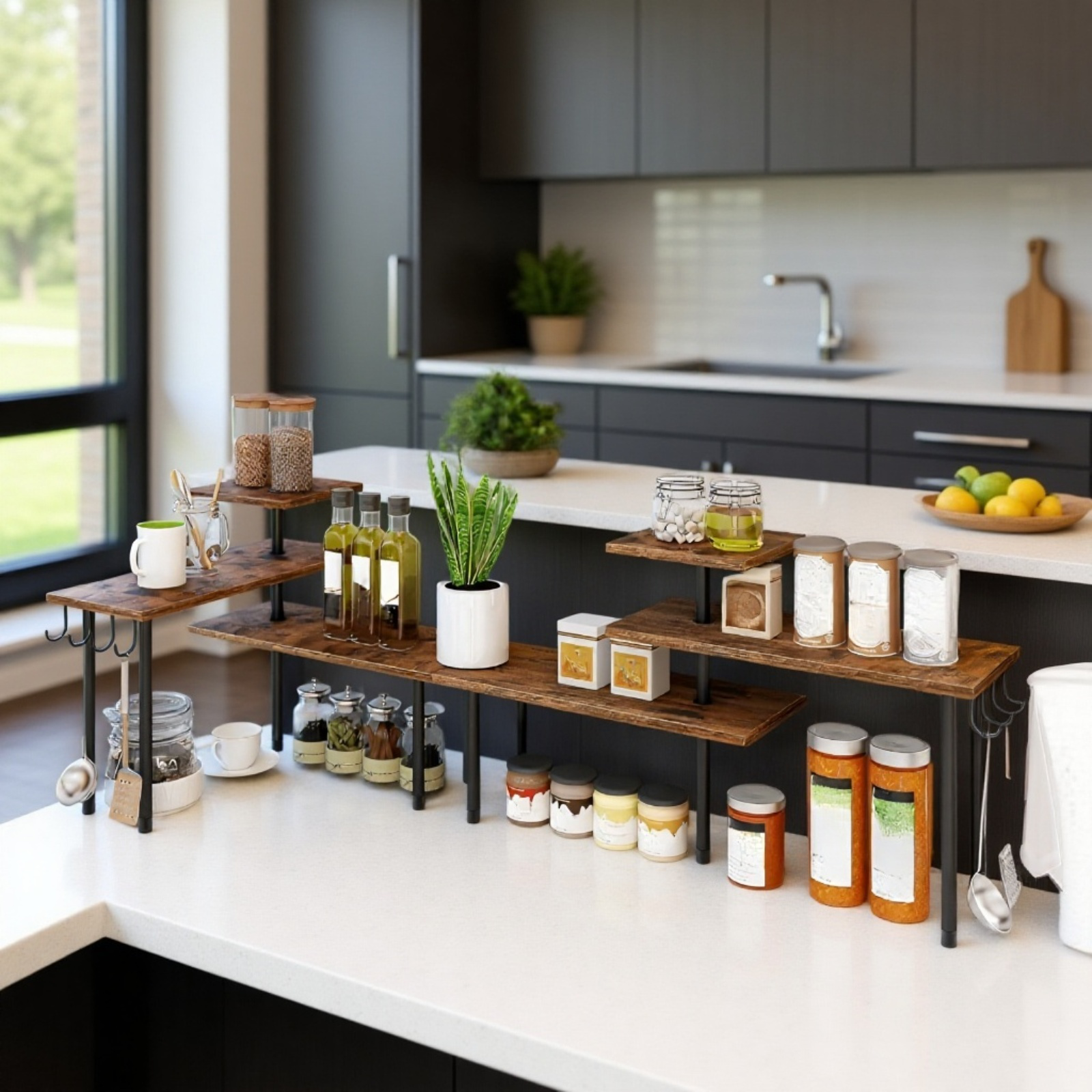 Estante multifuncional de esquina para cocina, organizador de esquina para baño