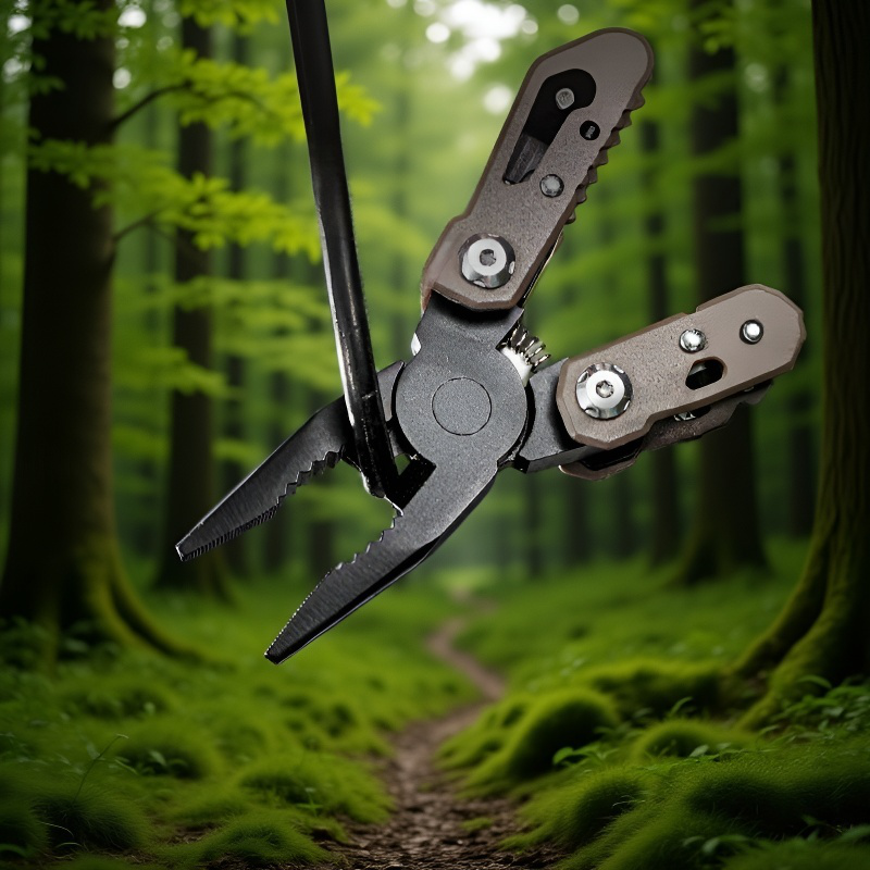 Compact outdoor tool displayed with camping gear