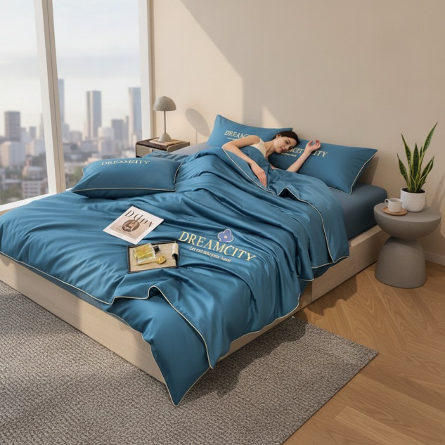 Lightweight silk quilt with elegant embroidery for summer