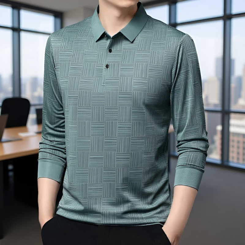 남성 패션 터틀넥 셔츠 긴팔 럭셔리 캐주얼 상의 가을 패션 남성복 체크 레깅스