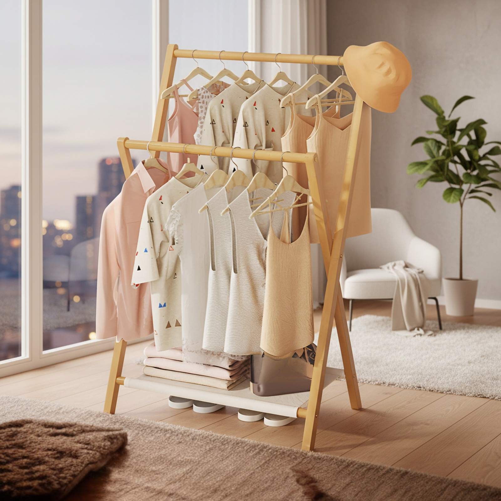 Bamboo folding indoor clothes rack/clothes hanger, simple clothes hanger, natural material, odorless