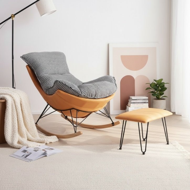 Eleganter nordischer Einzelschaukelstuhl, Freizeitsofa, Mittagsschlafstuhl für Balkon