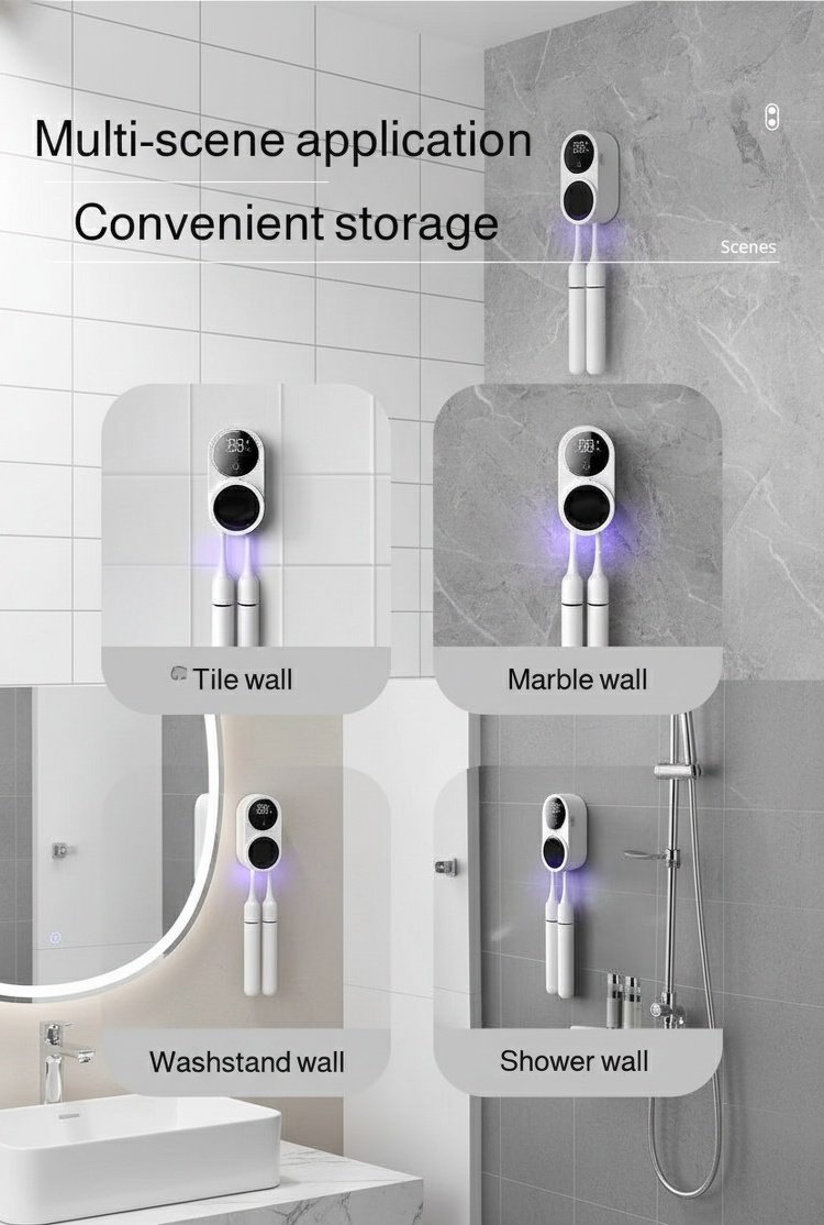 UV germicidal toothbrush holder for hygienic storage
