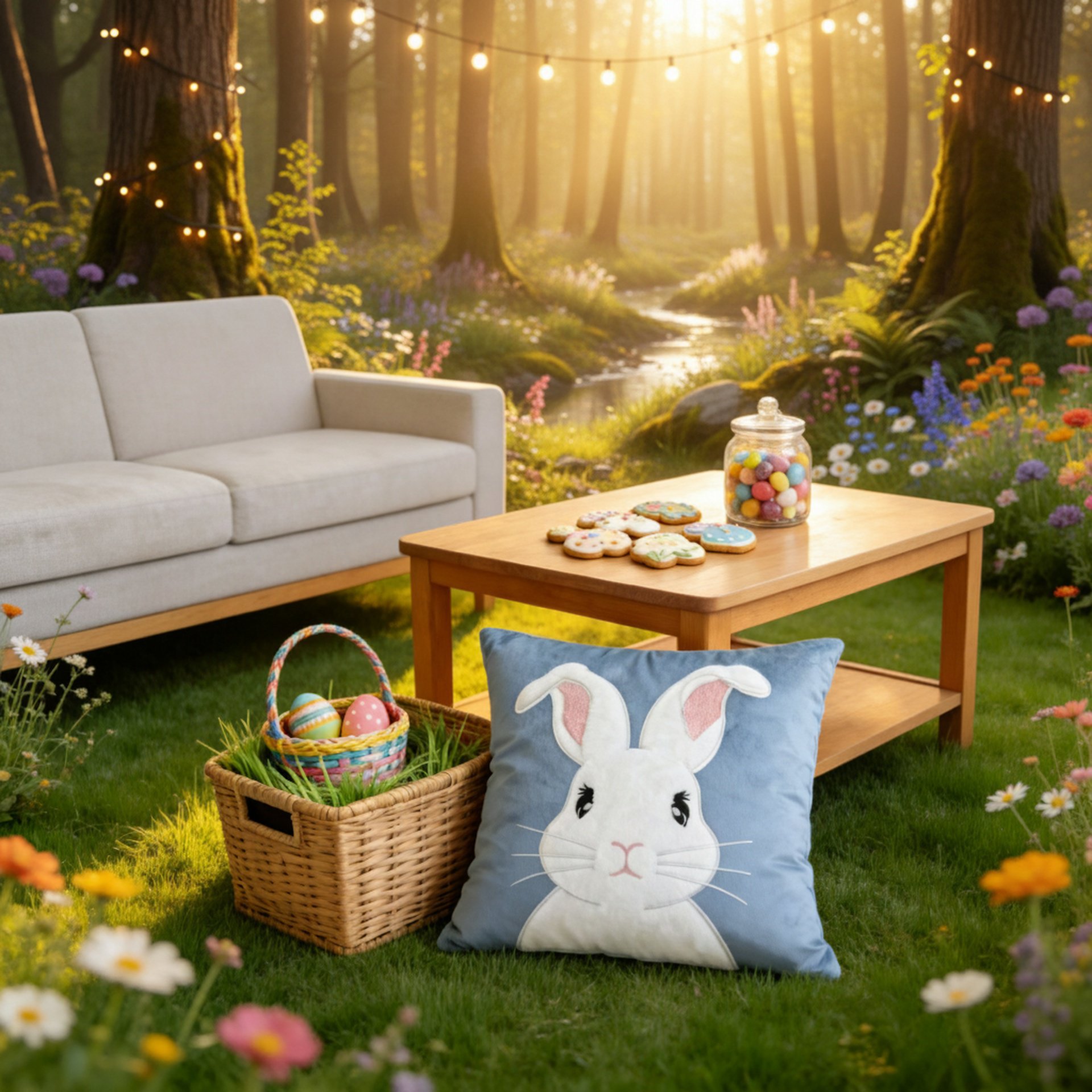 Cute Easter Bunny Embroidered Sofa Cushion Pillow Cover Holiday Decoration