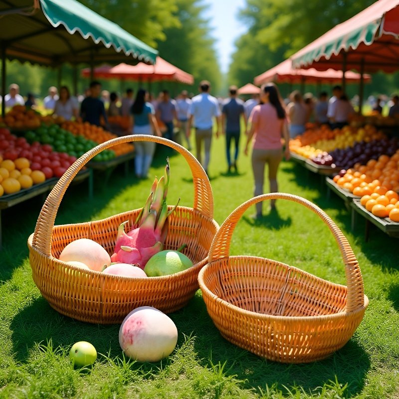 Woven rattan hand-held storage basket