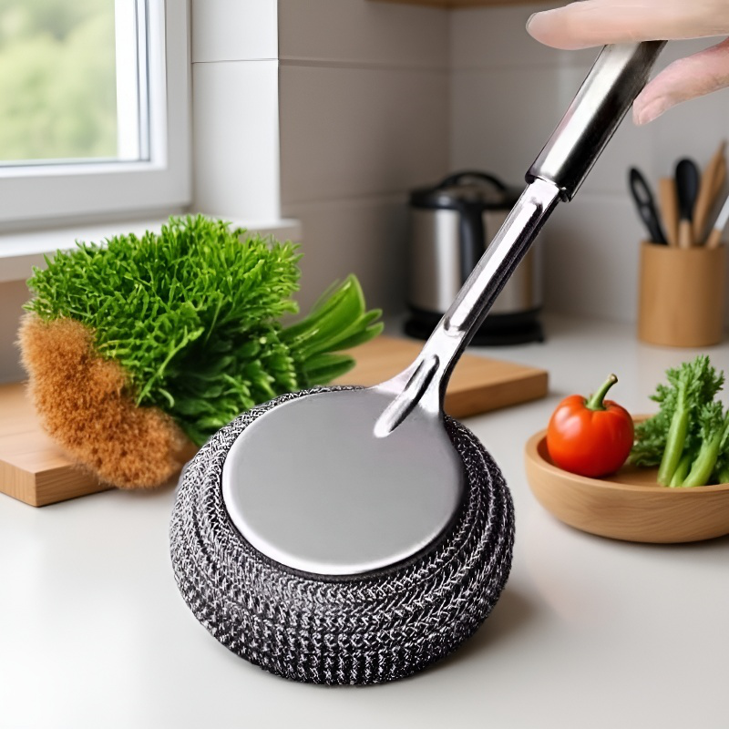 Topf-Reinigungsbürste mit langem Griff, Edelstahl, Küchenhelfer