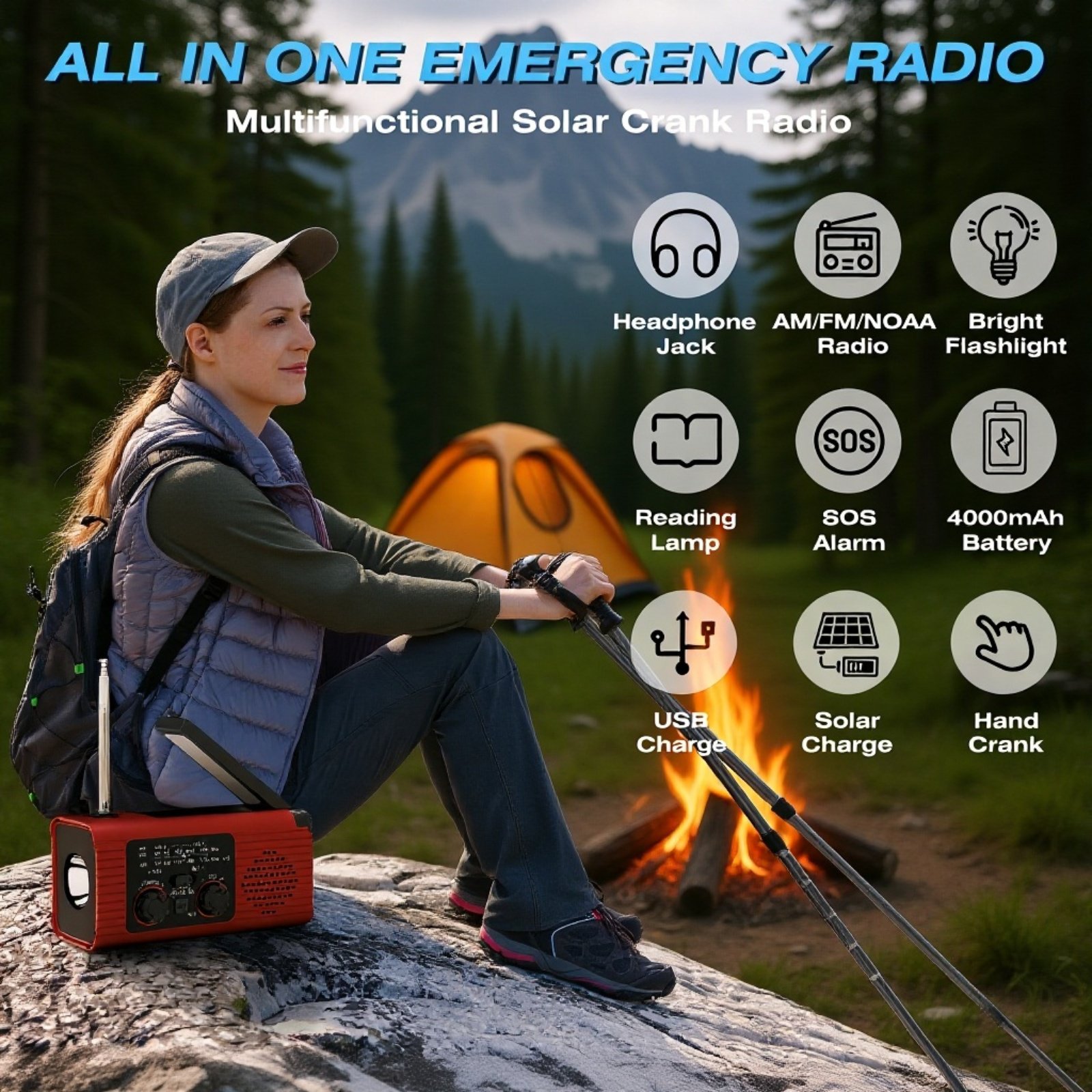 Kompaktes Notfallradio mit verschiedenen Stromquellen