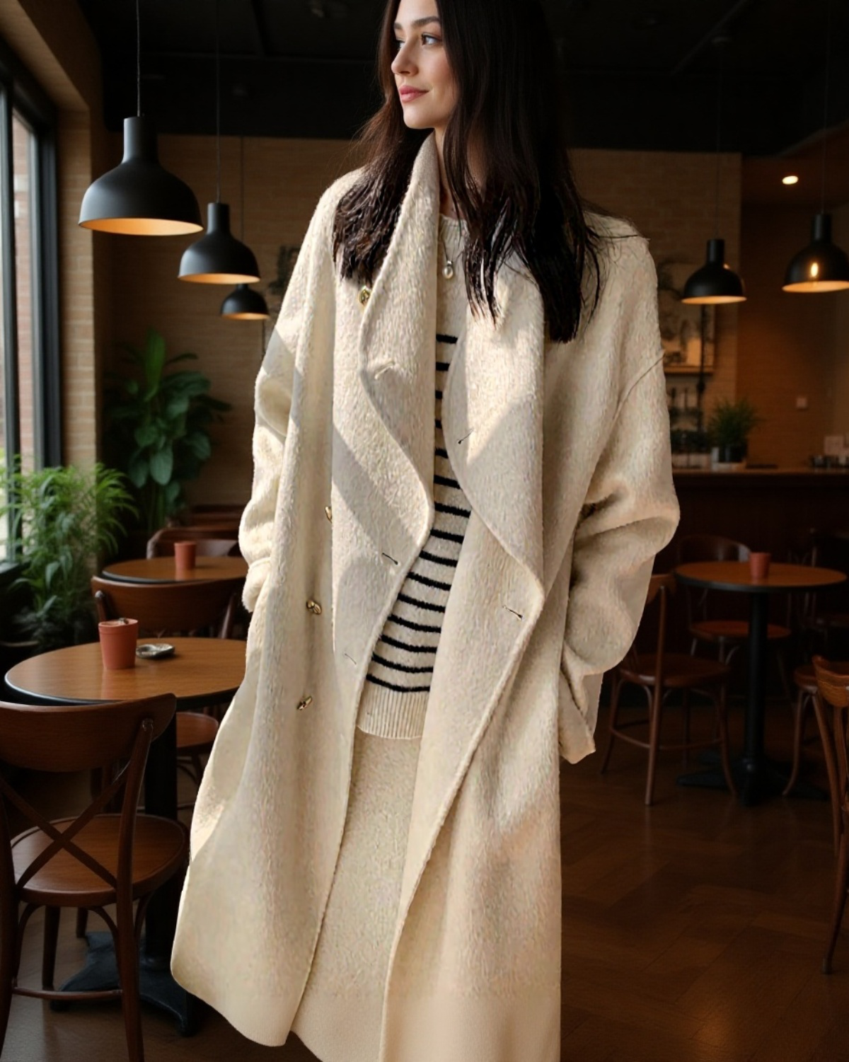 스타일리시한 그레이 여성 코트