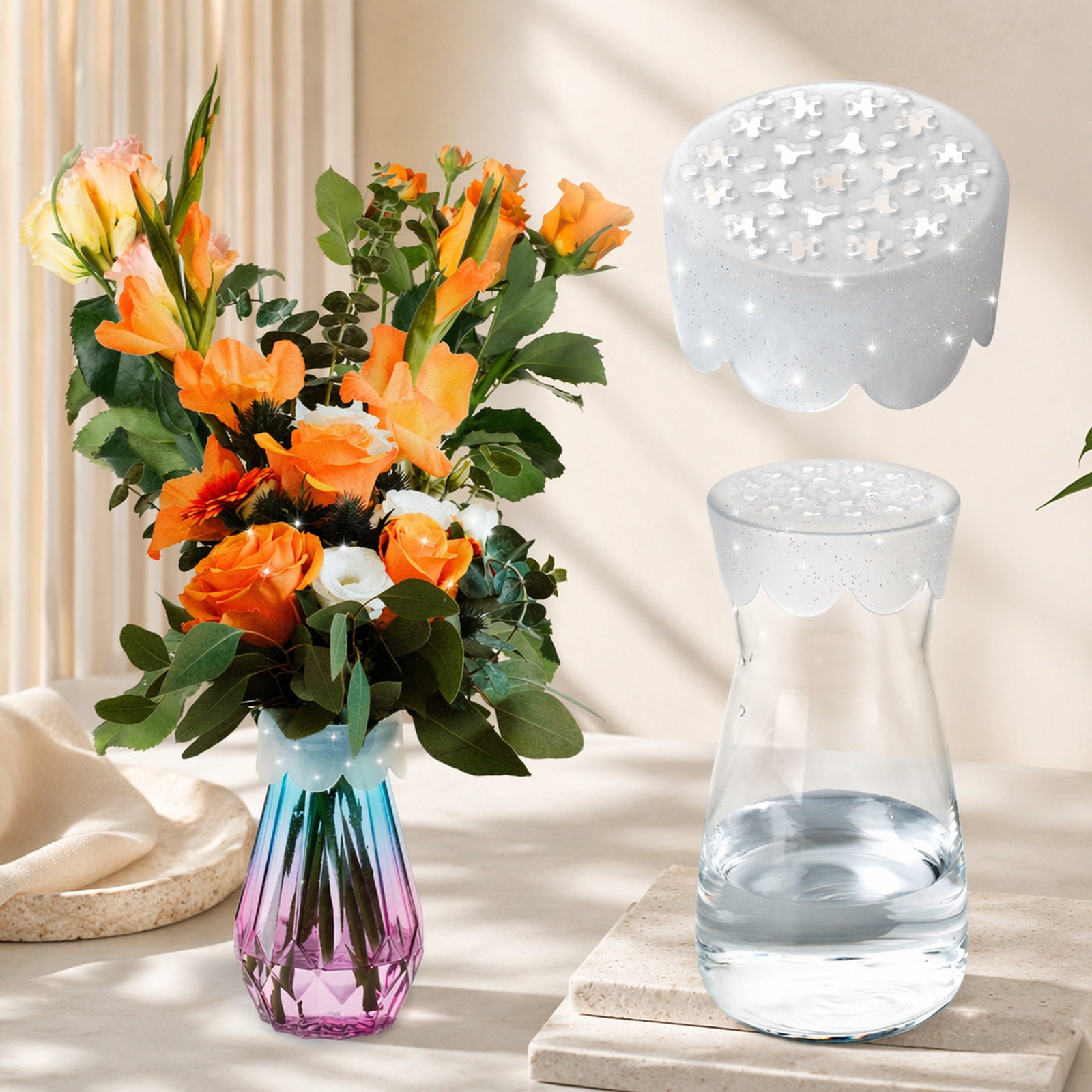 Flexible silicone flower bouquet holder for arrangements