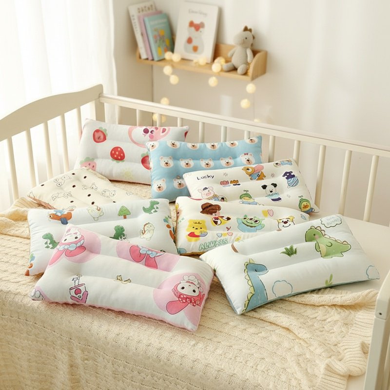 Natural Cotton Grooved Baby Pillow, Breathable & Moisture Wicking, Shape A