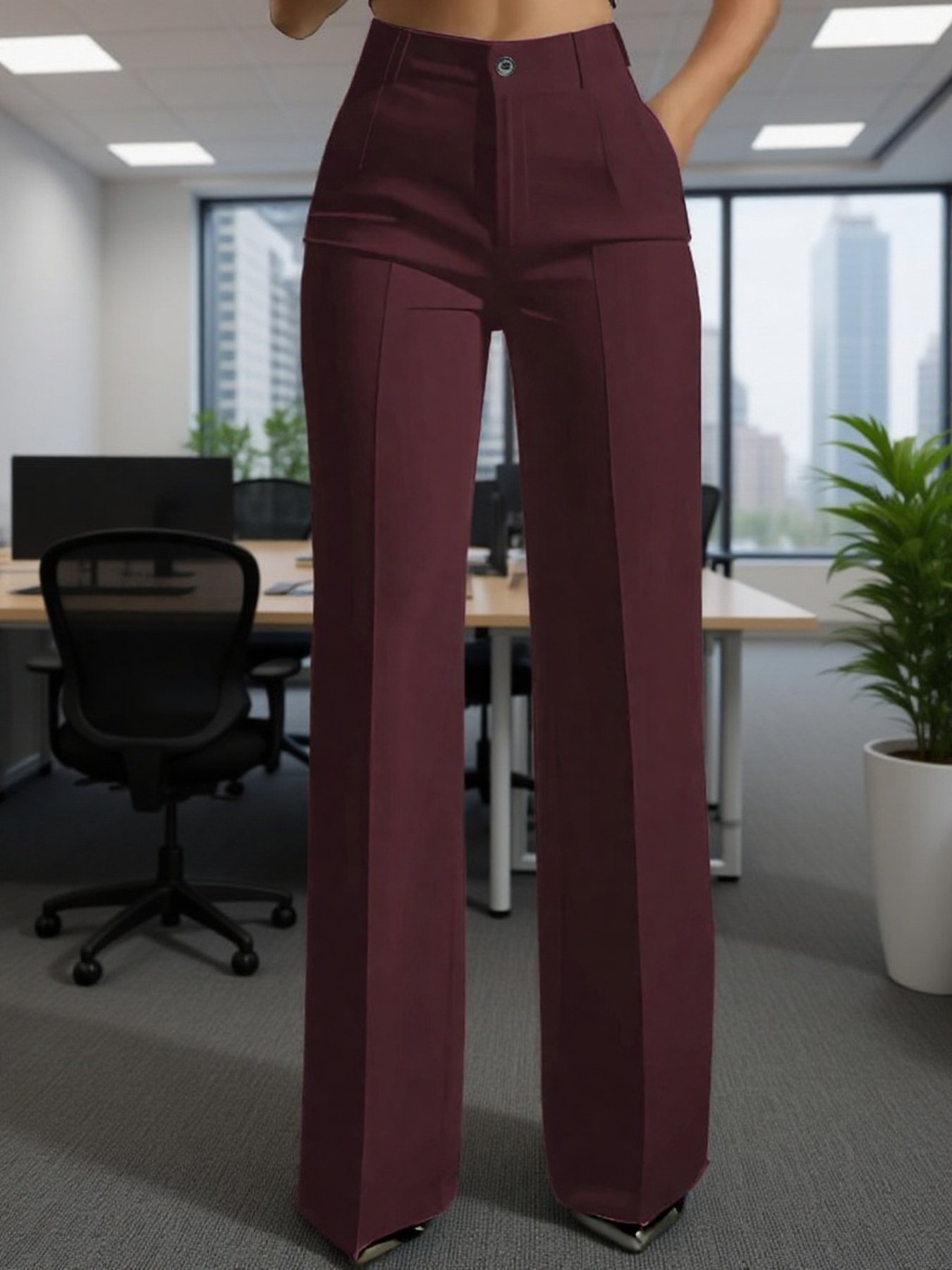 بنطال نسائي رسمي عالي الخصر بقصة مستقيمة