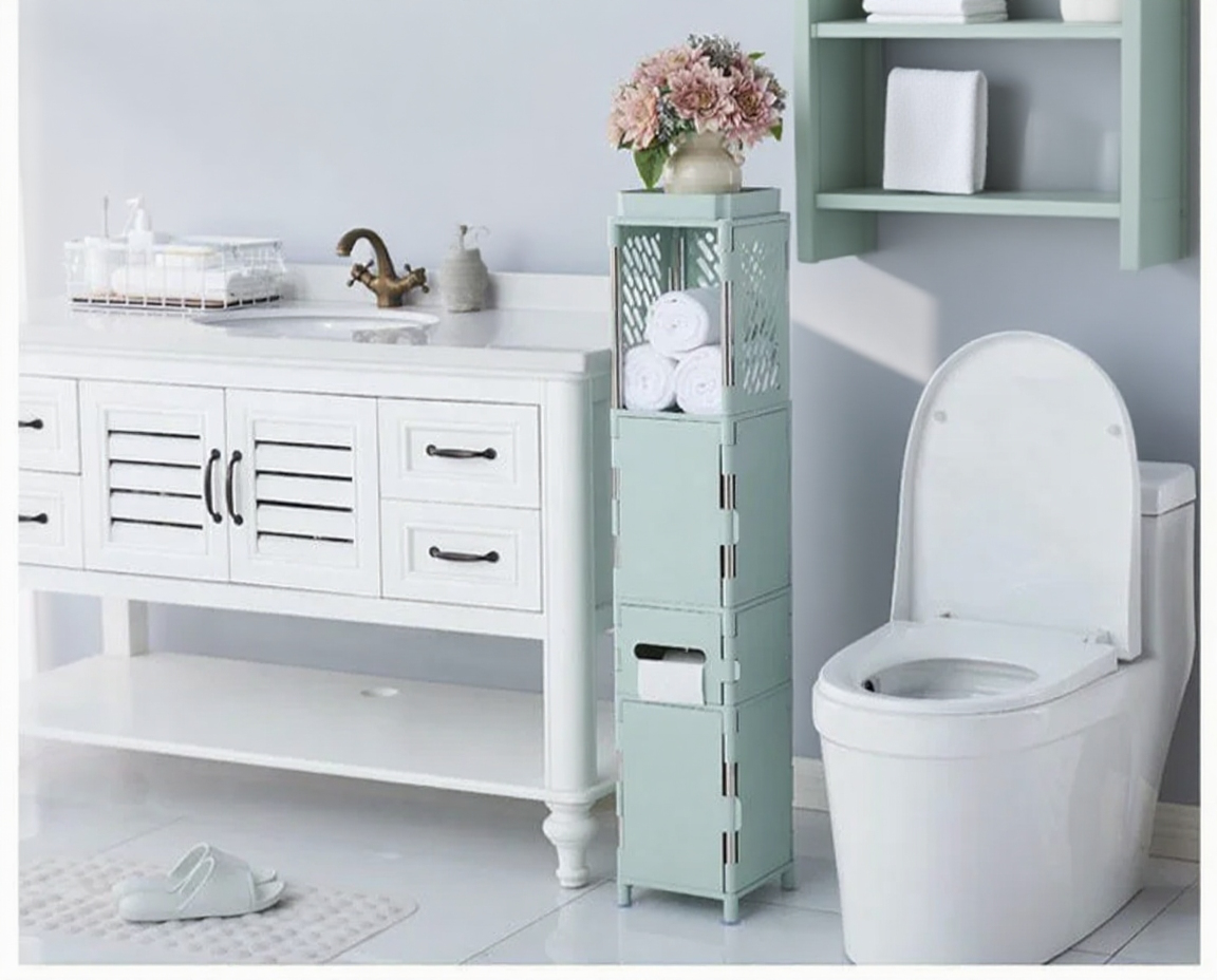 Praktyczna szafka szczelinowa stojąca w łazience