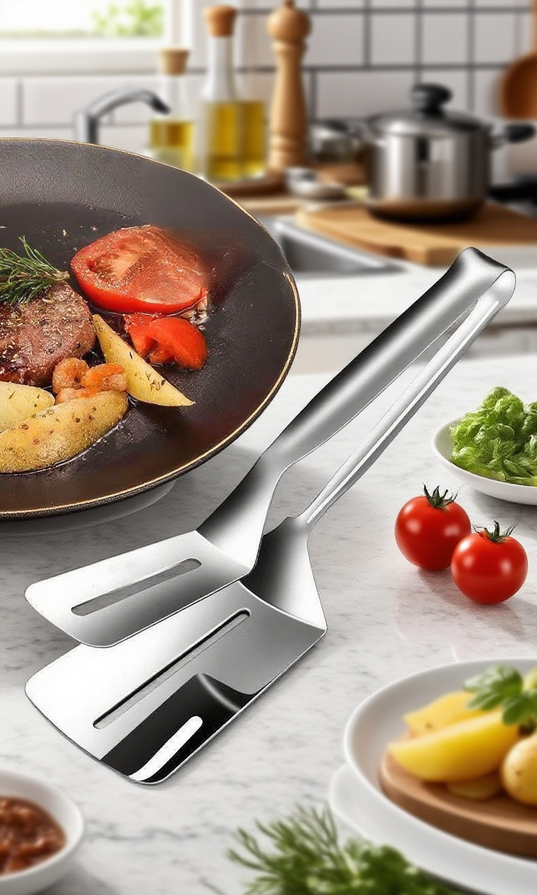 Ergonomická rukojeť kuchyňské obracečky pro bezpečné použití