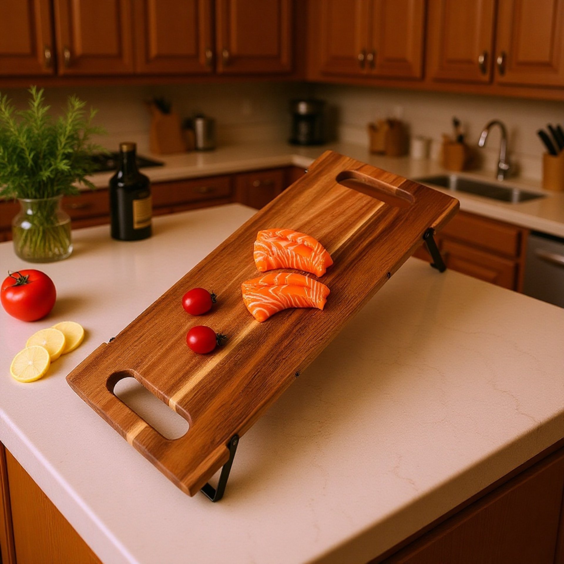 Dřevěný tác na sýry a předkrmy, servírovací prkénko s rukojeťmi