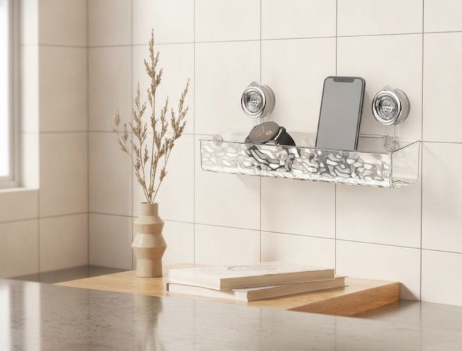 Removable and reusable Ripple Suction Cup Shelf