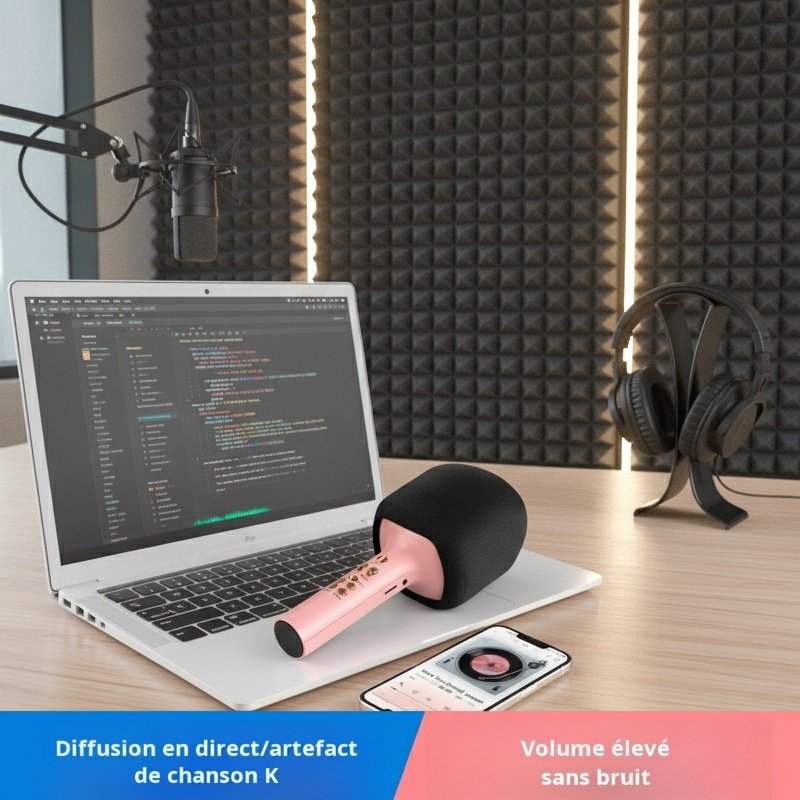 Microphone à condensateur sans fil bluetooth, microphone de chant, audio intégré, téléphone portable