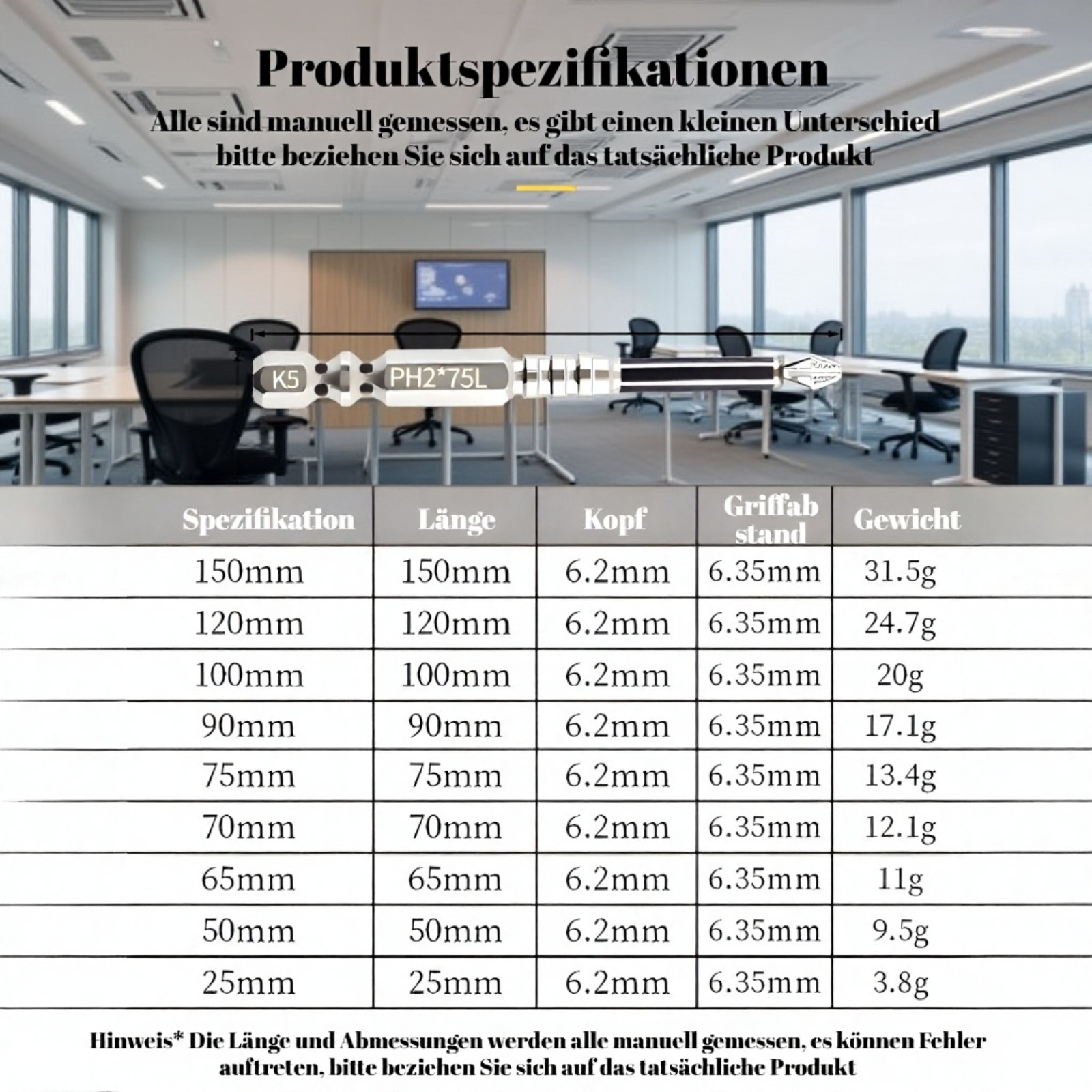 K5 Hochfester Sechskant-Bit-Satz mit Gewinde, rutschfest, für Elektroschrauber