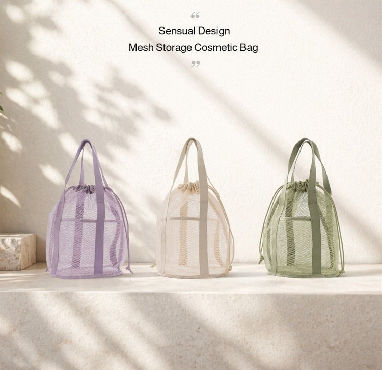 Foldable mesh toiletry bag with multiple compartments
