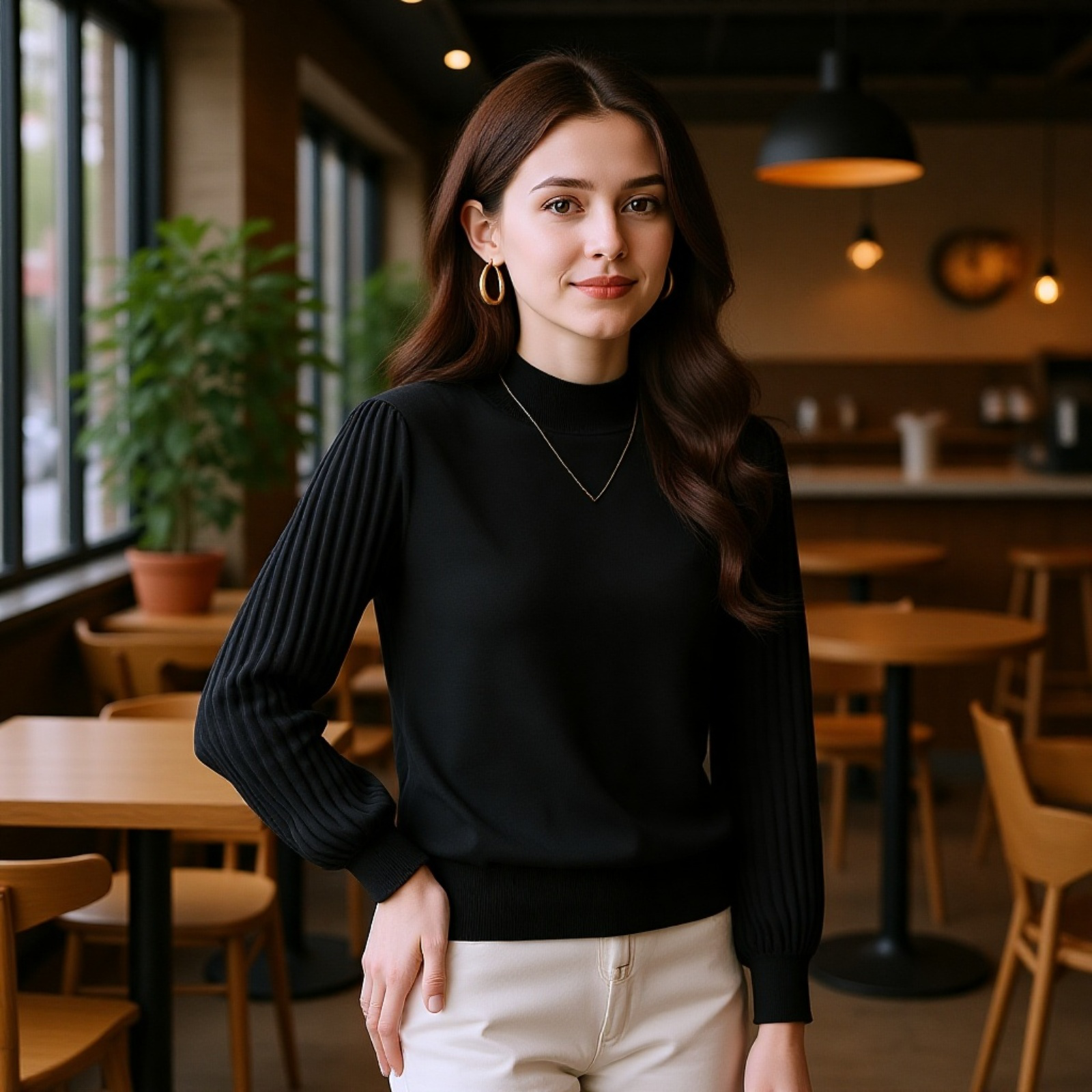 秋冬用エレガントなハイネックニットインナー