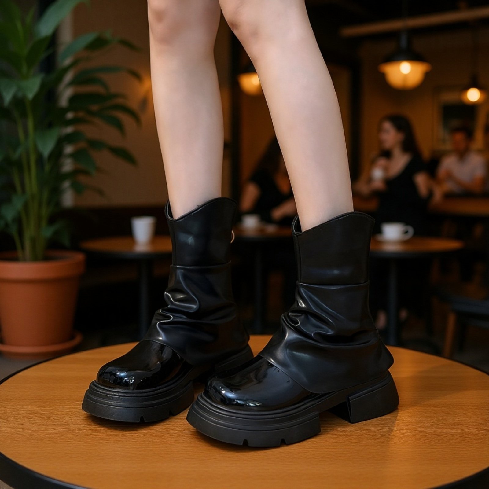 秋冬レディースミドルブーツ 丸いつま先万能ブーツ