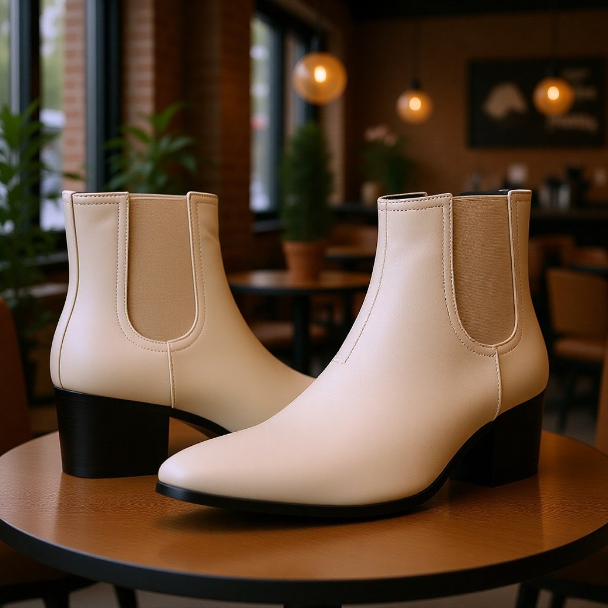 メンズ厚底チェルシーブーツ ファッションハイヒールショートブーツ スクエアトゥハイカットブーツ