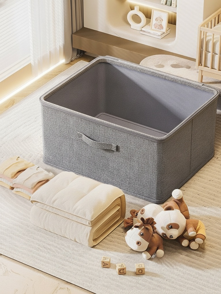 Stackable cationic fabric storage bin