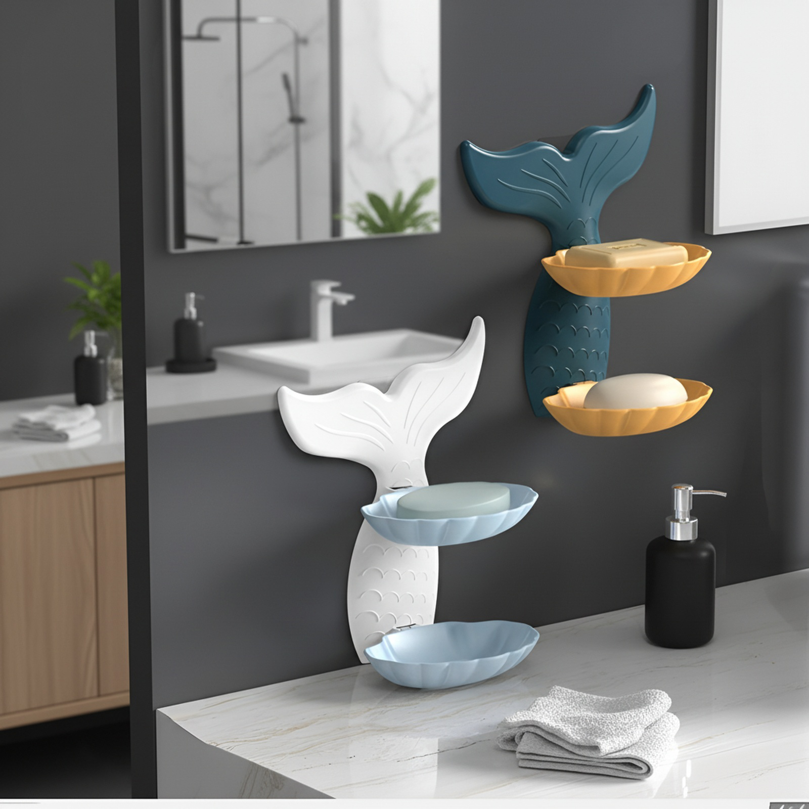 Repisa de baño para jabón de dos niveles con ventosa, instalación fácil sin taladro