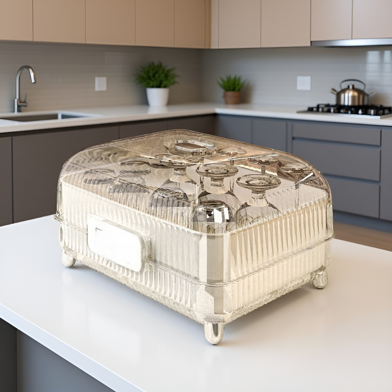 라이트 럭셔리 주방 물빠짐 그릇 선반 대용량 수납함 방진 뚜껑 달린 탁상 그릇 수납 정리기