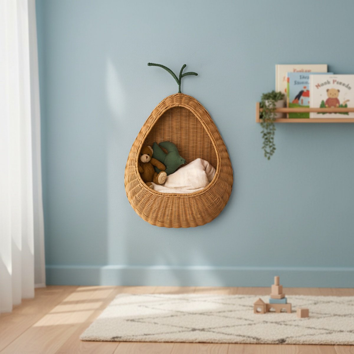 Wall-mounted rattan basket for home entryway organization