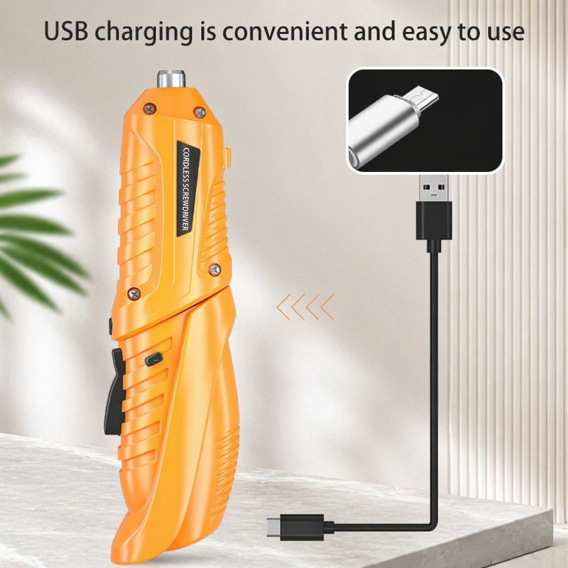 Mini USB Charging Yellow Electric Screwdriver Foldable Portable Lithium Screwdriver