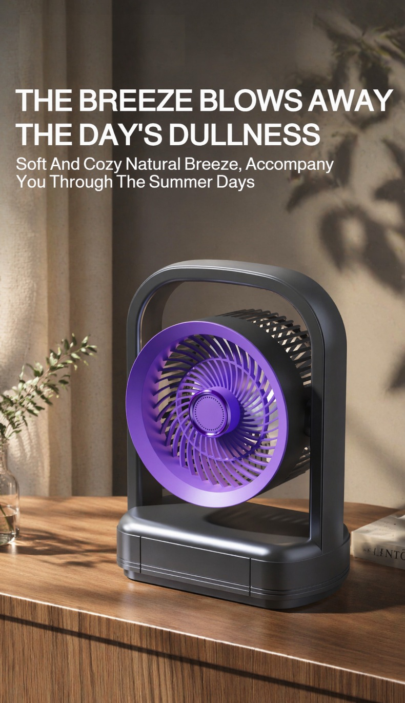 Powerful desktop fan with LED light on office desk