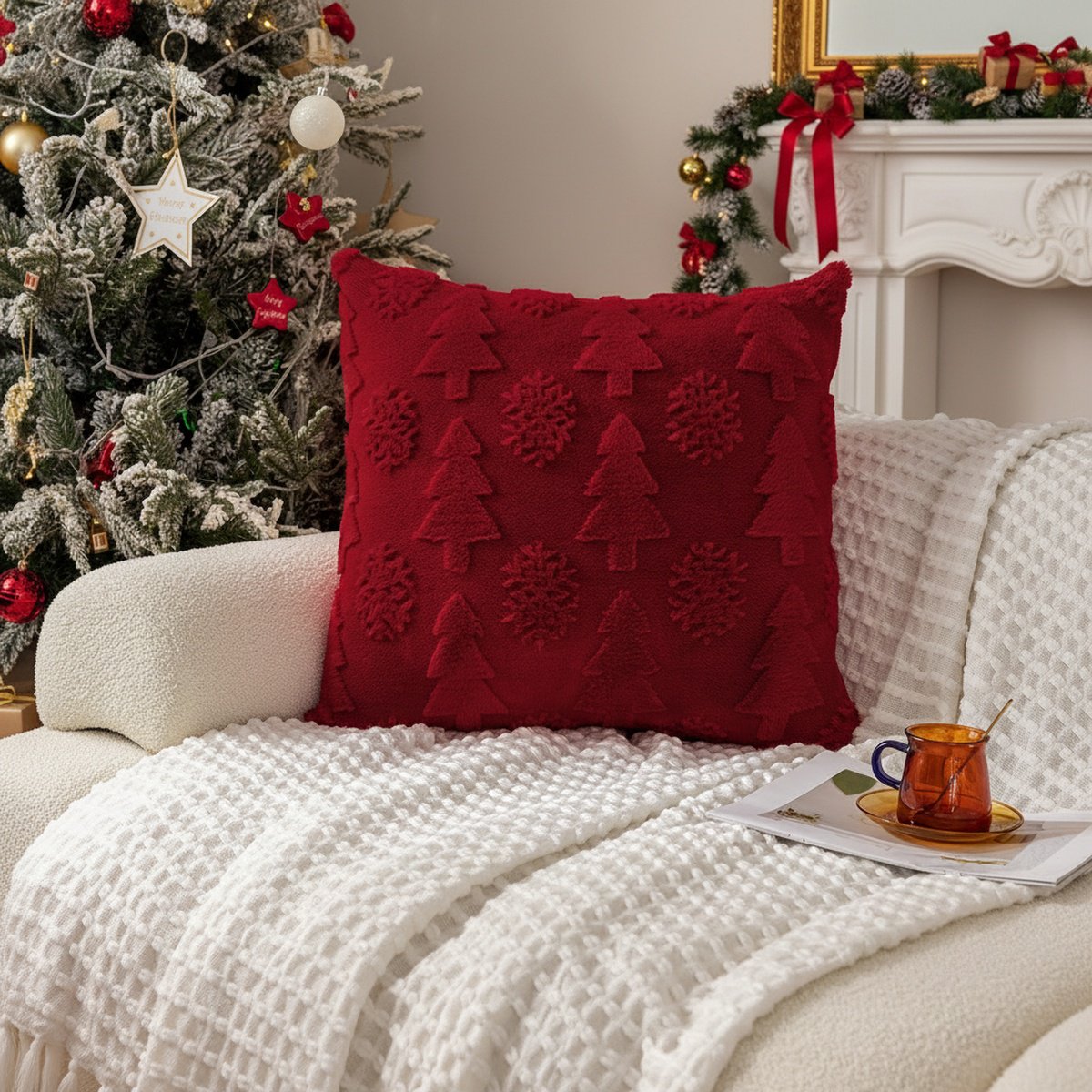 Housse de coussin unie à flocons de neige pour Noël, usage domestique