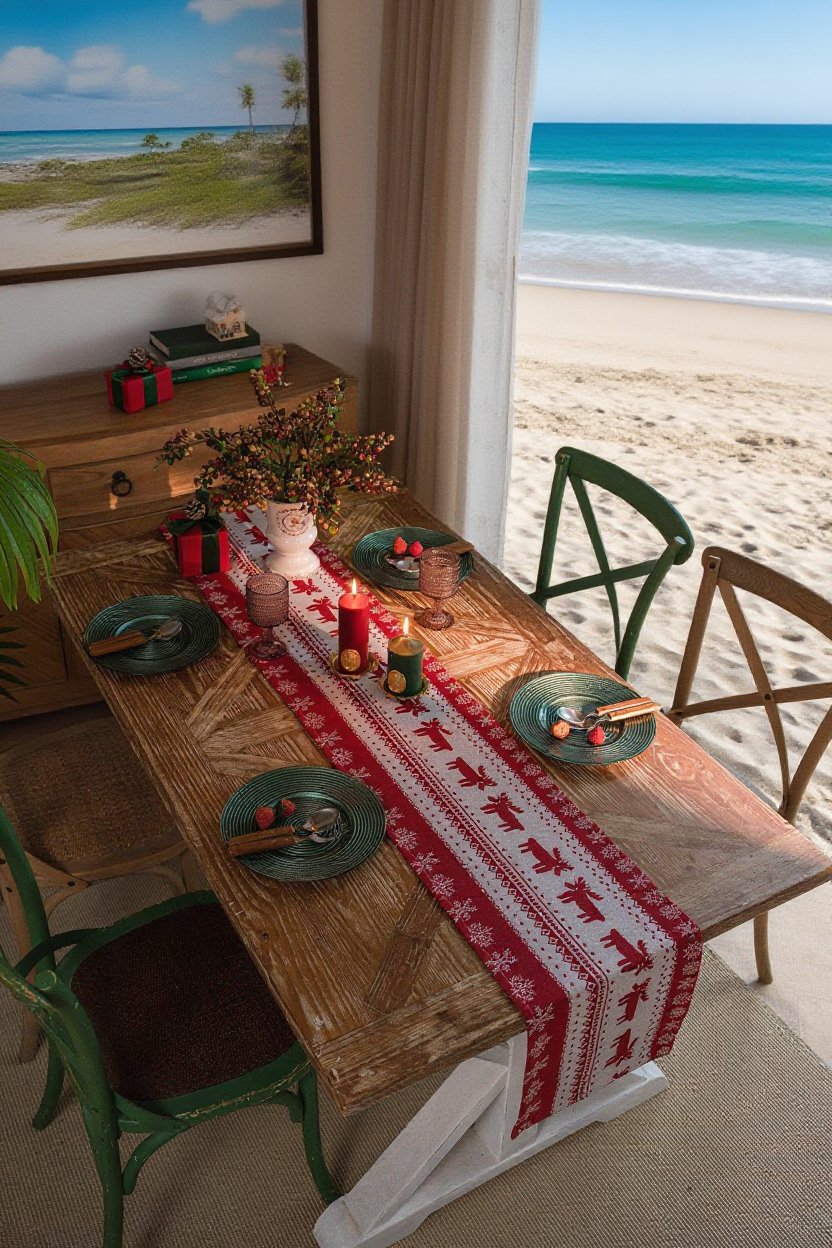 ホームパーティーのテーブルに映える赤いテーブル旗