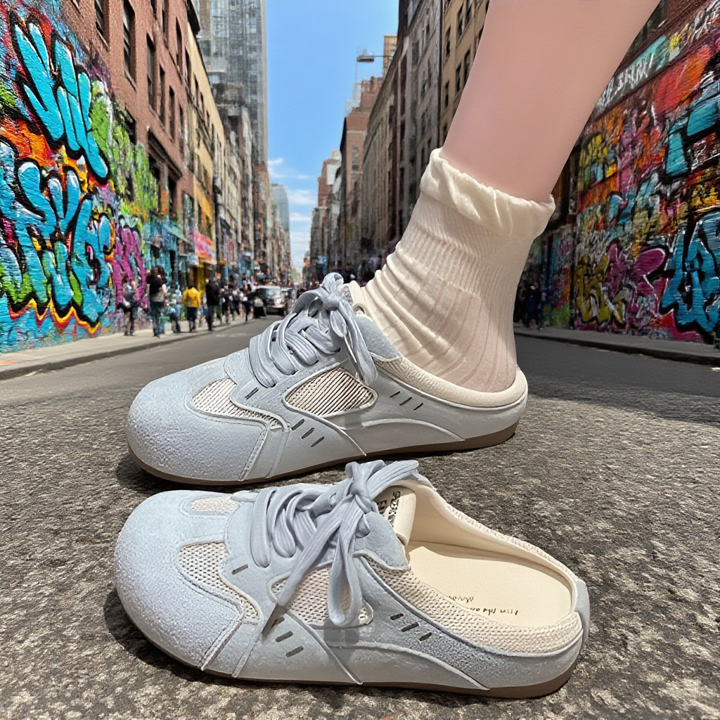 厚底メッシュのデクサンシューズ、夏用のつま先が閉じたハーフスリッパ、2025年の新作スニーカー、スリッポンカジュアルシューズ、ビルケンシュトック、サンダル