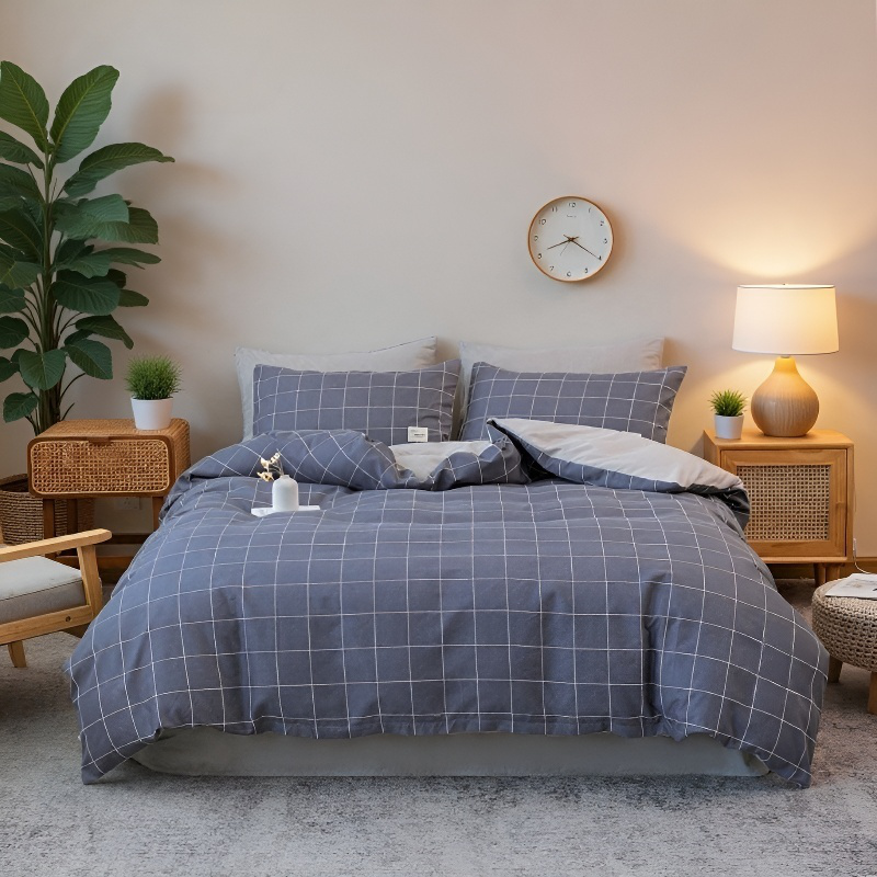 침구 순면 체크 시트 학생이 침대 시트를 측량하다 순면 체크 학생 침대 시트