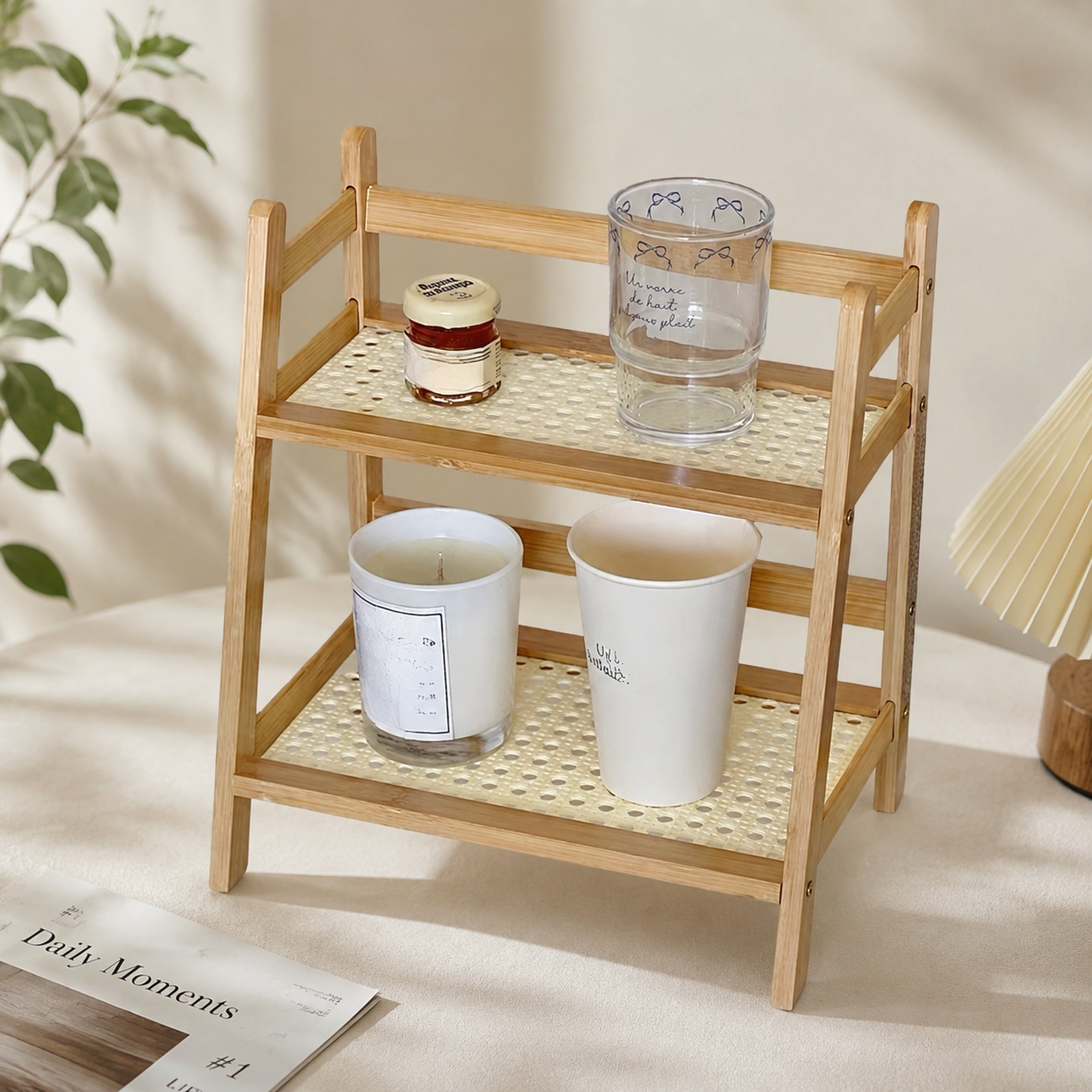 Rangement élégant pour ustensiles de cuisine en plastique rotin