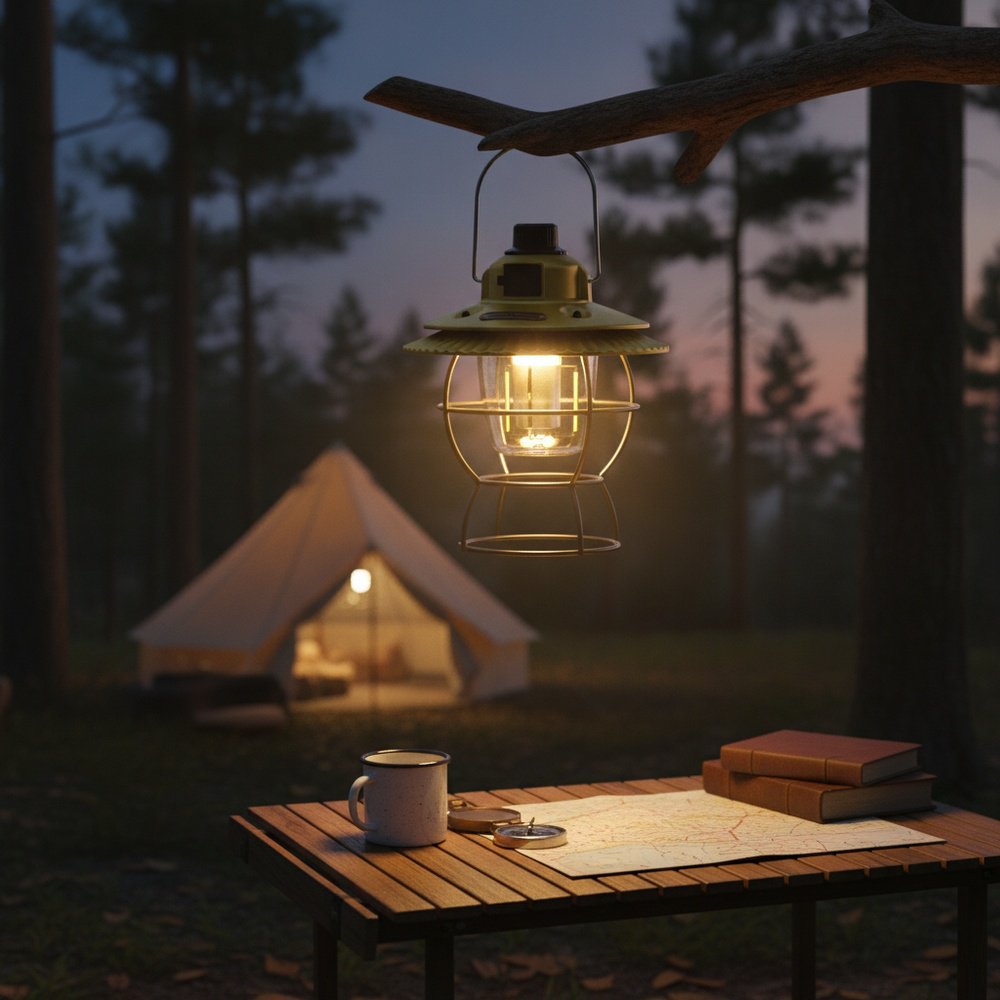 Lámpara de tienda retro recargable para exteriores, luz LED ambiental para camping