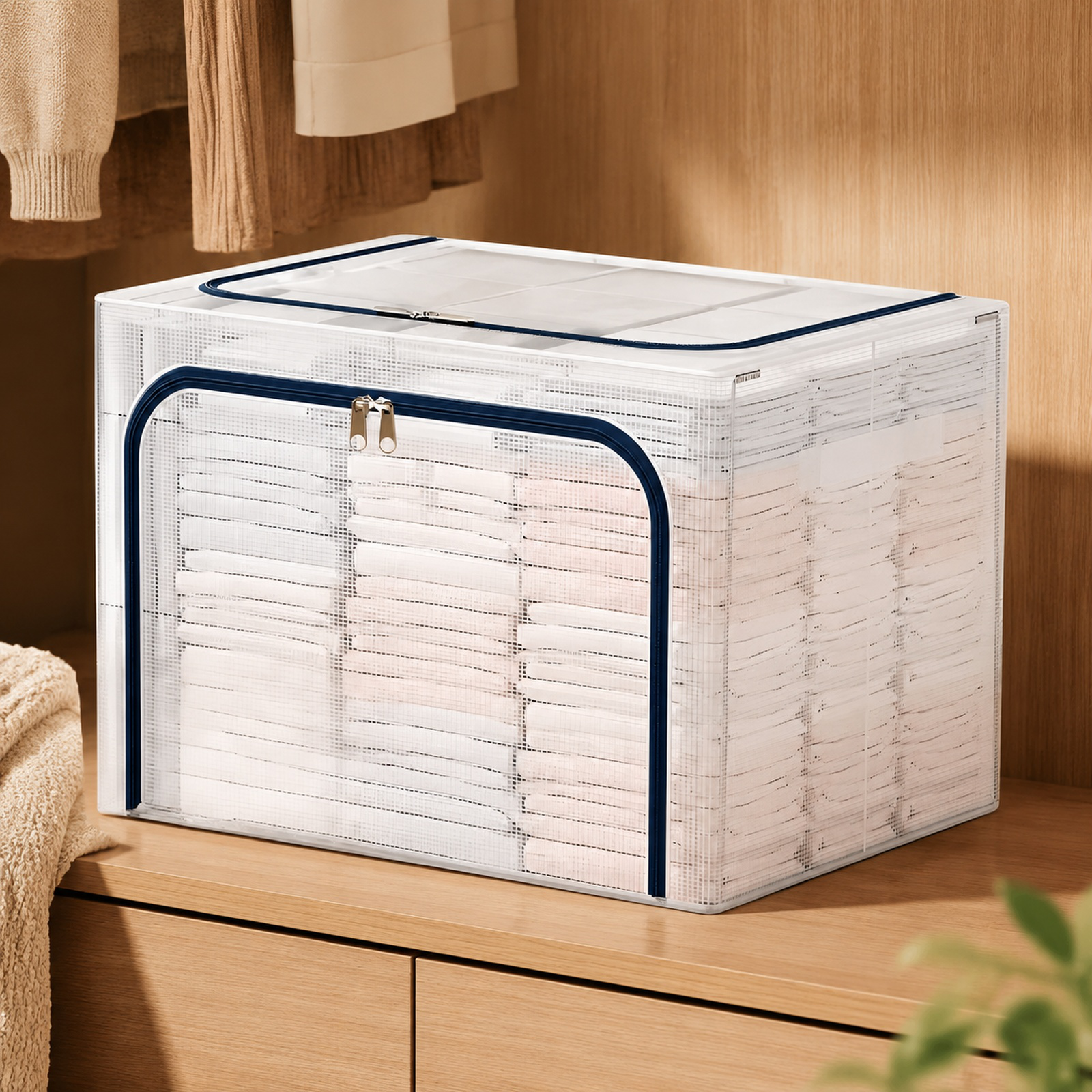 Regensichere transparente Aufbewahrungsbox mit Stahlrahmen