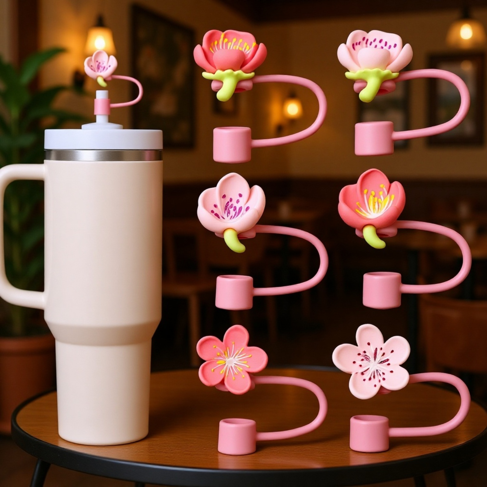 桜柄シリコンストローケースの正面写真