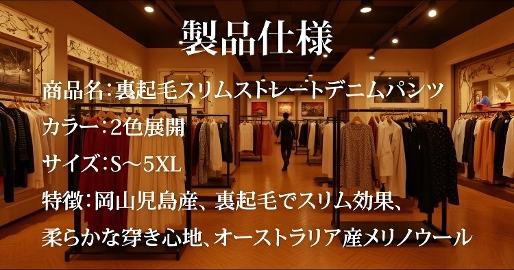 裏起毛スリムストレートデニムパンツ